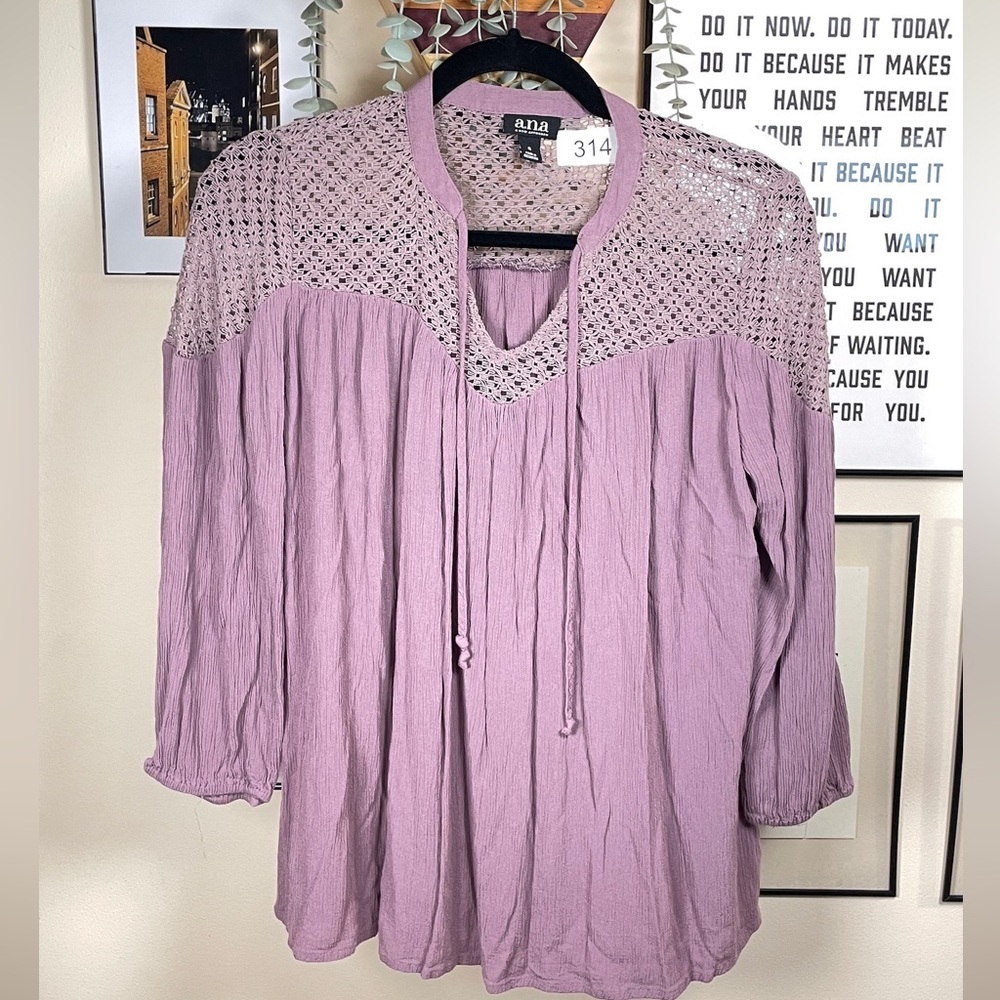 A New Approach Boho Purple Bell Sleeve Top Size Small